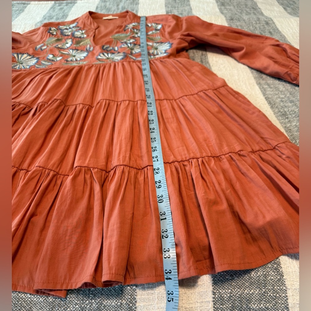 Entro Floral Embroidered Midi Dress Women Size Medium Pumpkin Color Lined - Picture 8 of 14
